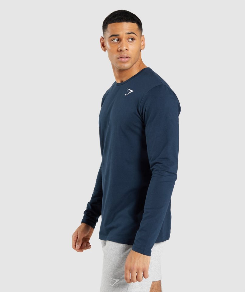 Koszulki Gymshark Essential Long Sleeve Męskie Granatowe | PL 067DHI